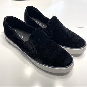 Black Velvet Sperry Slip On Size 7.5 Womens